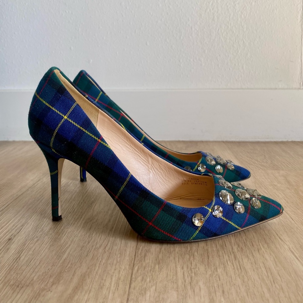 J. Crew Embellished Plaid Heels